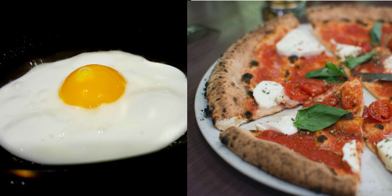 Huevo frito vs porción de pizza Margarita (PIxabay)